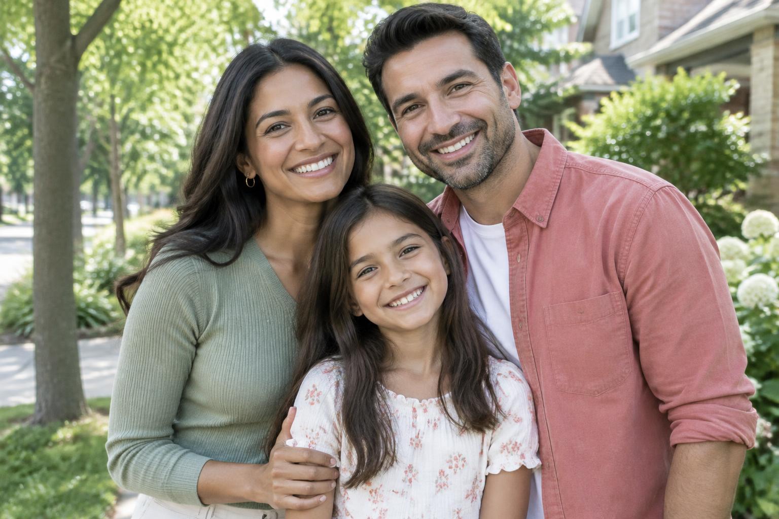 Illustrative family smiling outdoors